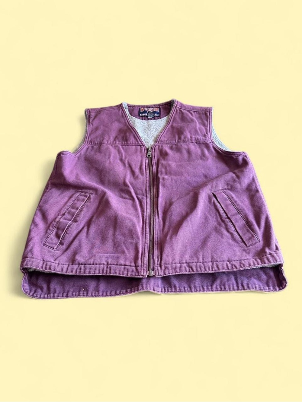 Vintage Duluth Trading Faded Burgundy Canvas Sherpa Workwear Vest Men’s L
